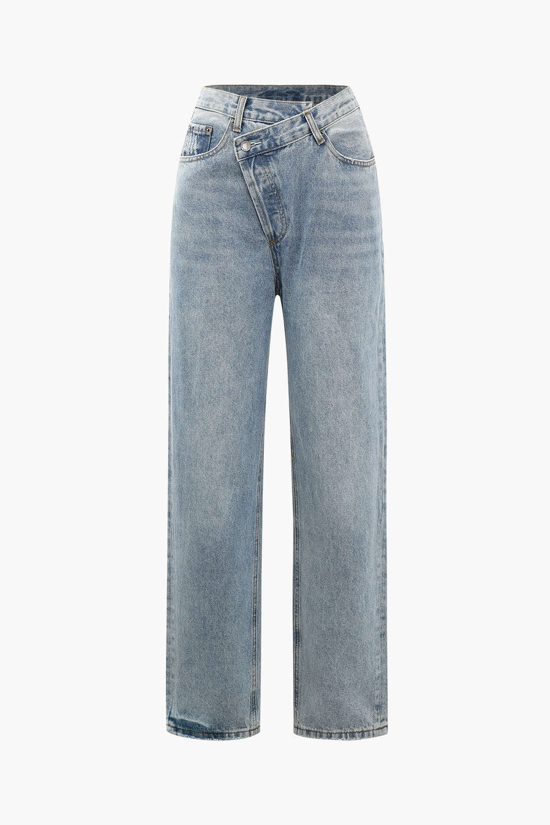 Dames Hoge Taille Jeans met Schuin Tailleband