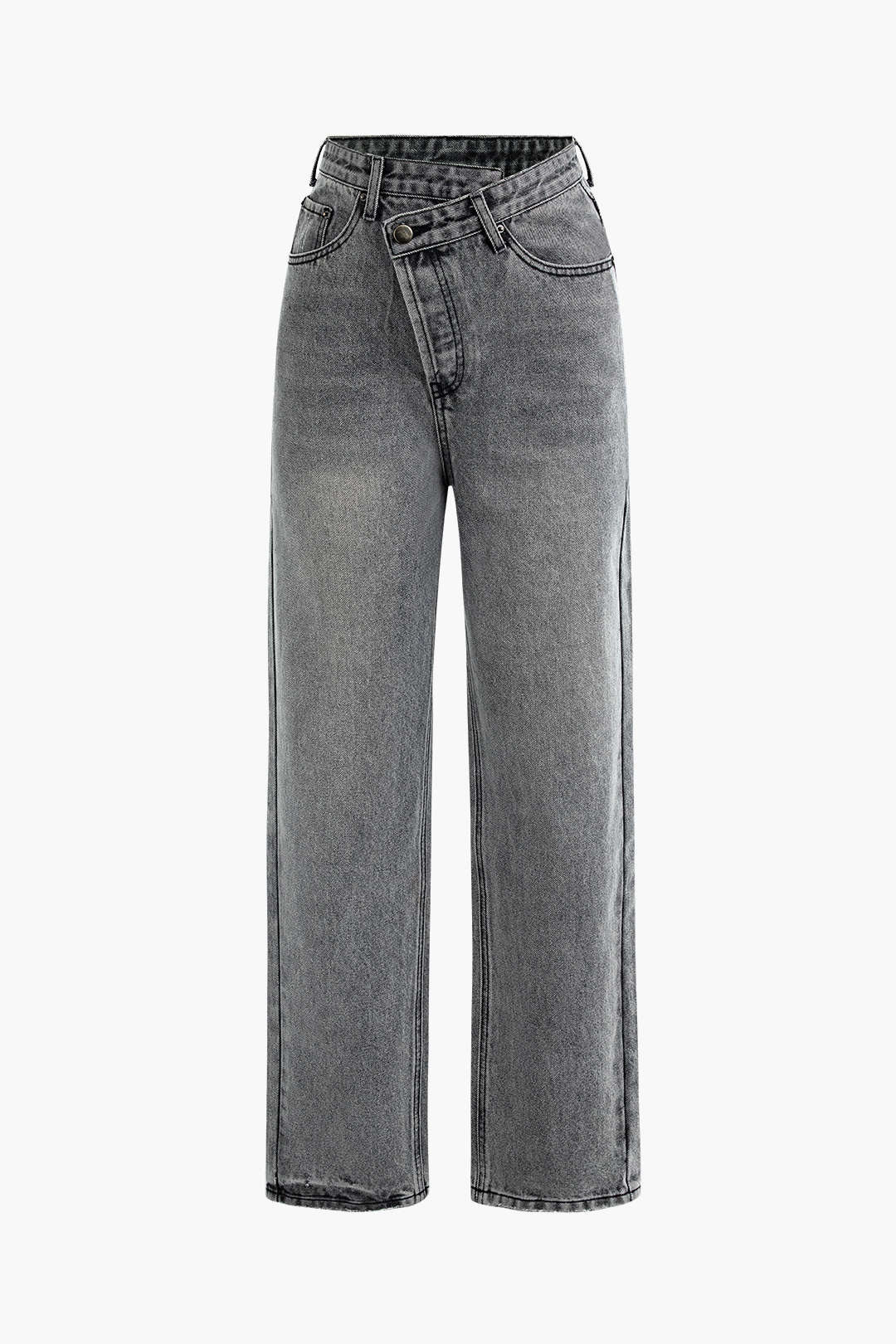 Dames Hoge Taille Jeans met Schuin Tailleband