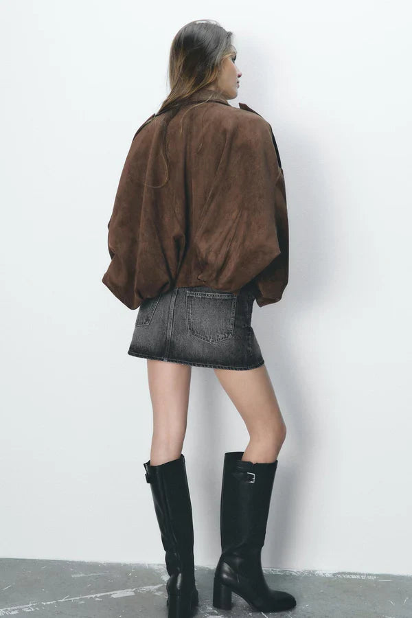 Oversized Suède Bomberjack met Moderne Pasvorm voor Dames