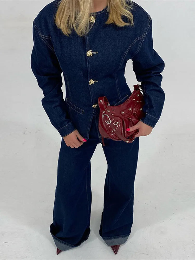 Dames Denim Set met Rechte Pijpen