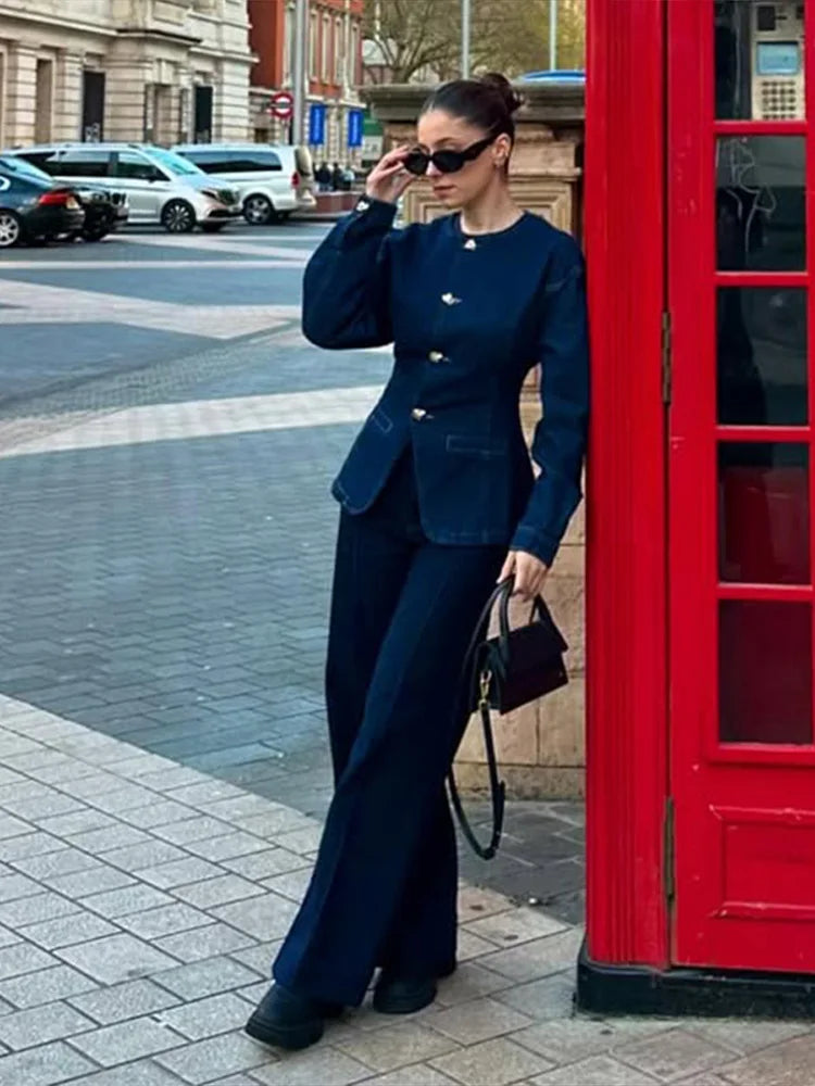 Dames Denim Set met Rechte Pijpen