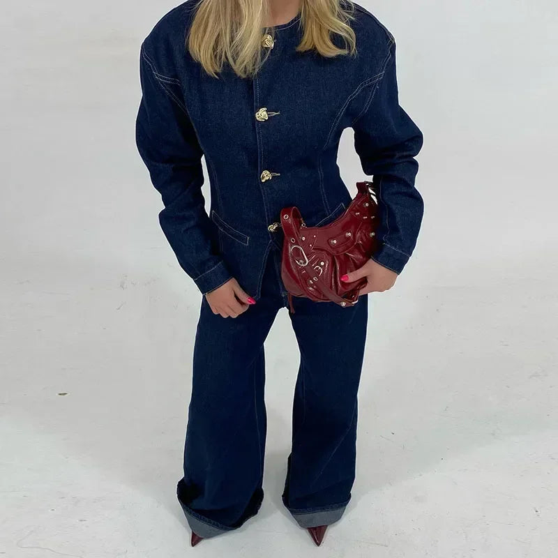 Dames Denim Set met Rechte Pijpen