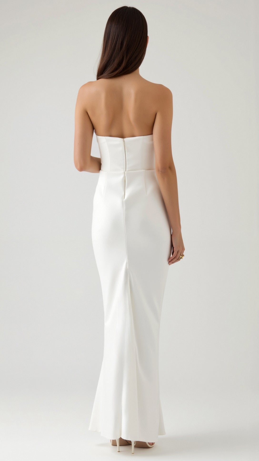 Dames Satijnen Strapless Corset Maxi Jurk - Strak Silhouet