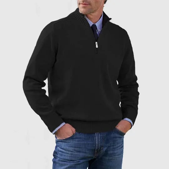 Heren Half-Zip Trui met Luxe Gebreide Textuur en Moderne Pasvorm